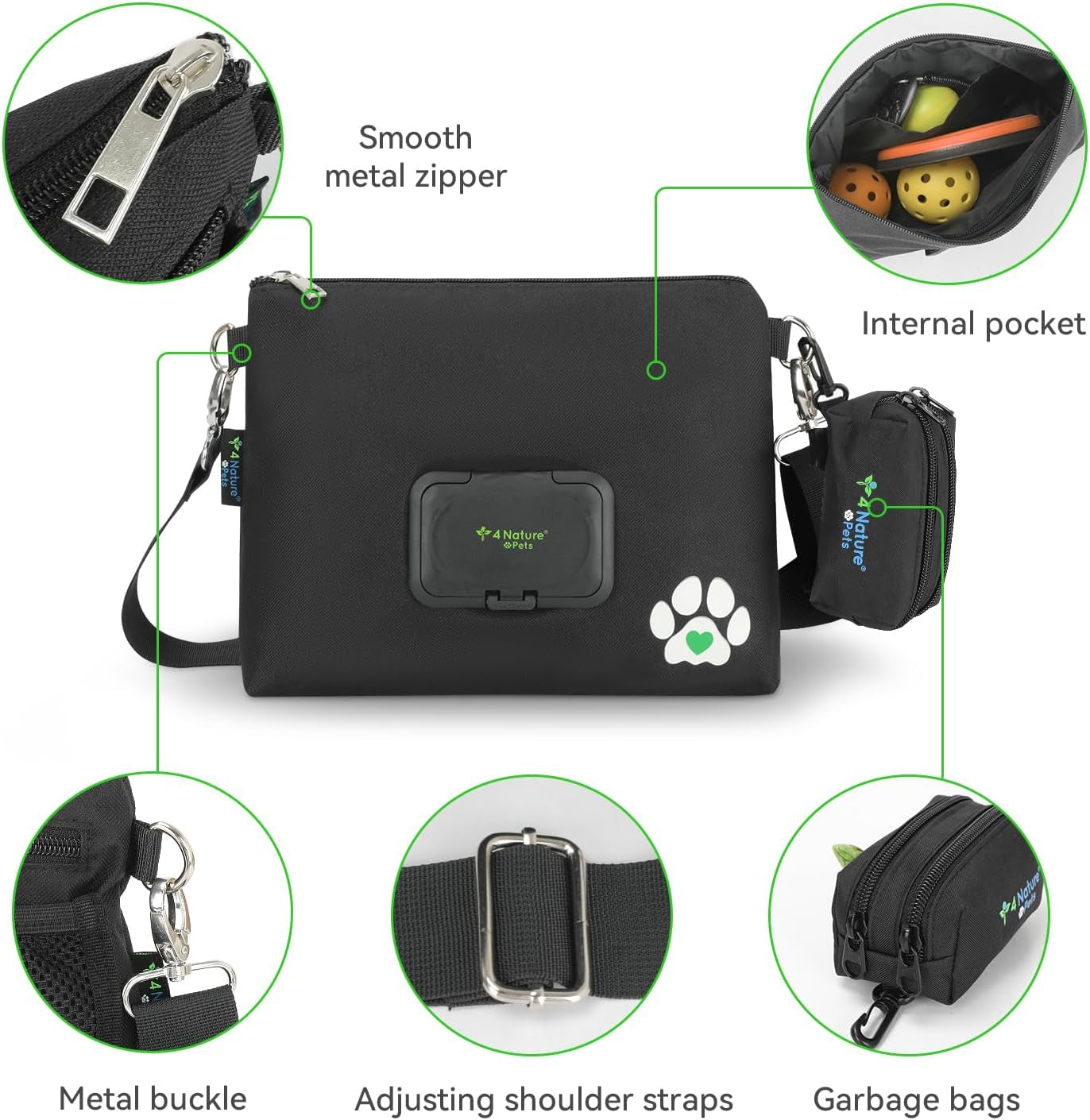 Dog Training Treat Pouch with Poop Bag Dispenser, Leakproof Wet Wipes Pocket, Water Resistant Food Holder (Black)
