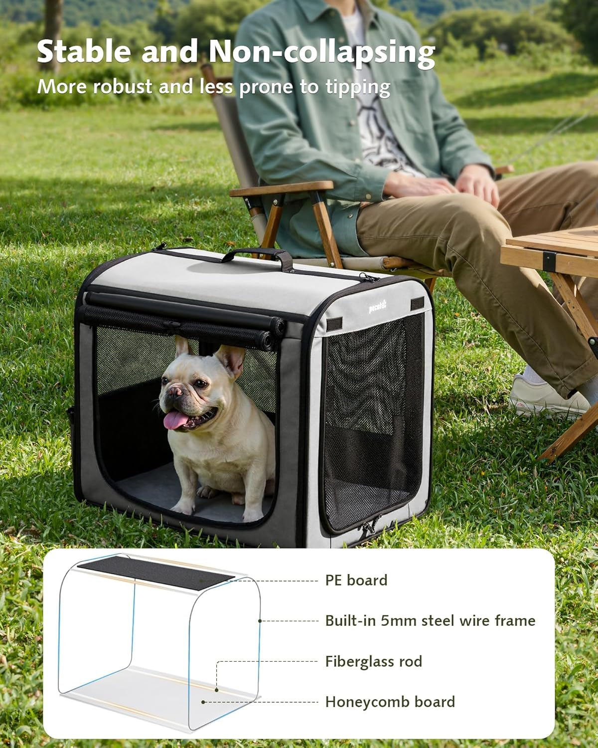Foldable Transport Bag for Dogs and Cats, 61 X 45 X 52 Cm, Breathable Transport Crate for Dogs and Cats, Suitable for Indoor and Outdoor Use, Travel, Grey