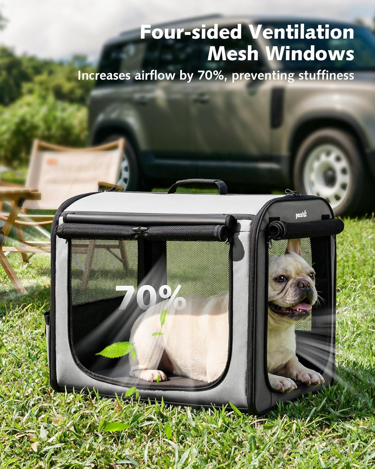 Foldable Transport Bag for Dogs and Cats, 61 X 45 X 52 Cm, Breathable Transport Crate for Dogs and Cats, Suitable for Indoor and Outdoor Use, Travel, Grey