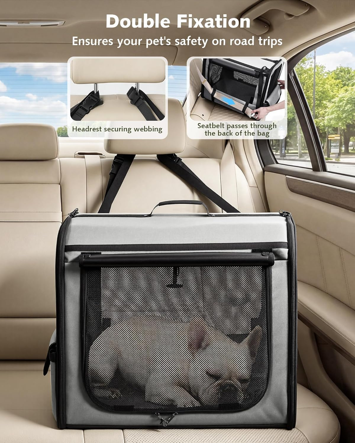 Foldable Transport Bag for Dogs and Cats, 61 X 45 X 52 Cm, Breathable Transport Crate for Dogs and Cats, Suitable for Indoor and Outdoor Use, Travel, Grey