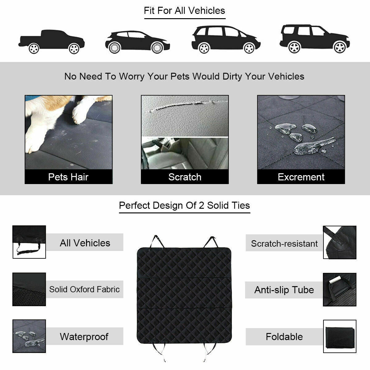 Premium Waterproof Hammock-Style Back Seat Cover for Pets - Dog and Cat Auto Protector