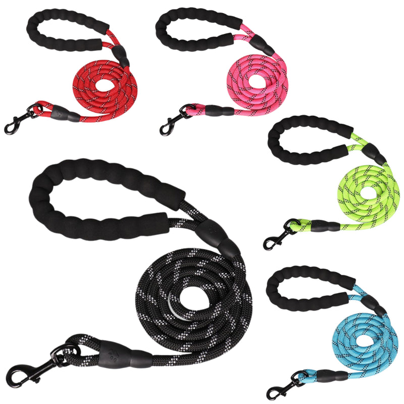5FT Reflective Dog Lead 1.5M Rope Braided Pet Puppy Training Padded Leash Foam