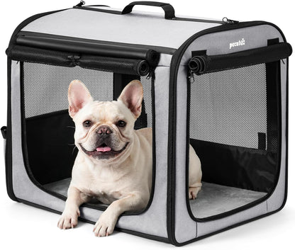 Foldable Transport Bag for Dogs and Cats, 61 X 45 X 52 Cm, Breathable Transport Crate for Dogs and Cats, Suitable for Indoor and Outdoor Use, Travel, Grey